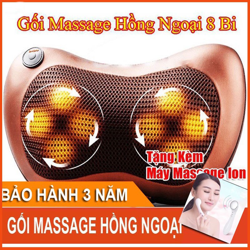 Gối massage hồng ngoại 8 bi hàng nhập khẩu cao cấp màu cafe