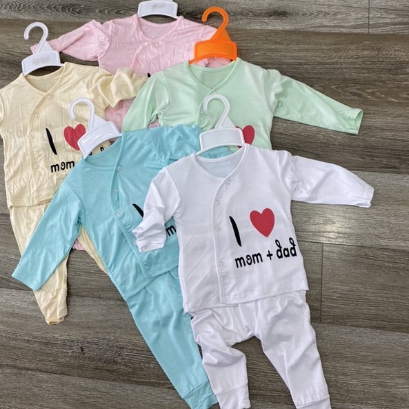[QUẦN CAN ĐŨNG] Set bộ dài tay thun lạnh cúc chéo kèm mũ, bộ quần áo i love mama, papa, đồ bộ thun lạnh cho bé trai, gái