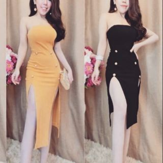 Đầm body xè đùi kết nút