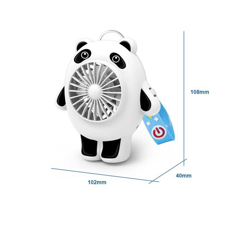 Quạt mini cầm tay sạc điện, quạt tích điện mini để bàn hình gấu trúc có móc khóa dễ thương
