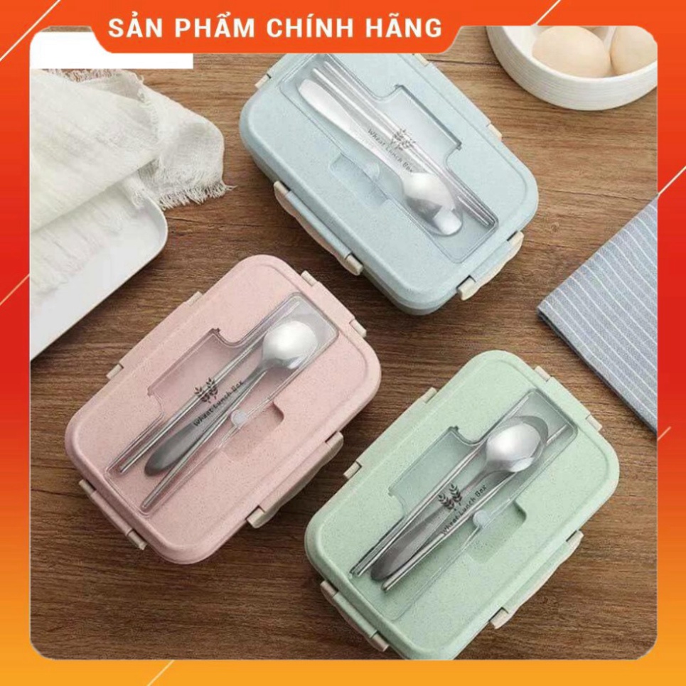 HỘP CƠM LÚA MẠCH 3 NGĂN KÈM ĐŨA THÌA INOX