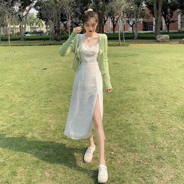 VÁY LỤA TRẮNG CHẤM BI CHẤT ĐŨI XIÊU XINH
