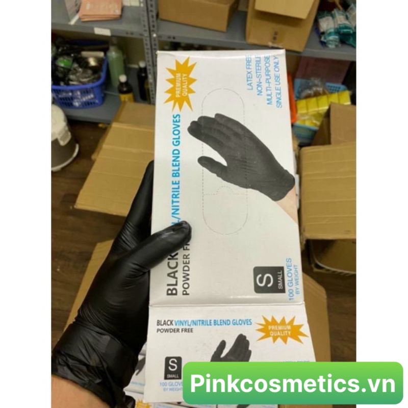 Găng Tay Y Tế Không Bột, Hộp 100 Chiếc Đen Nhám, Bao Tay Cao Su Trắng Đen Dùng Trong Spa Phun Xăm Thẩm Mỹ