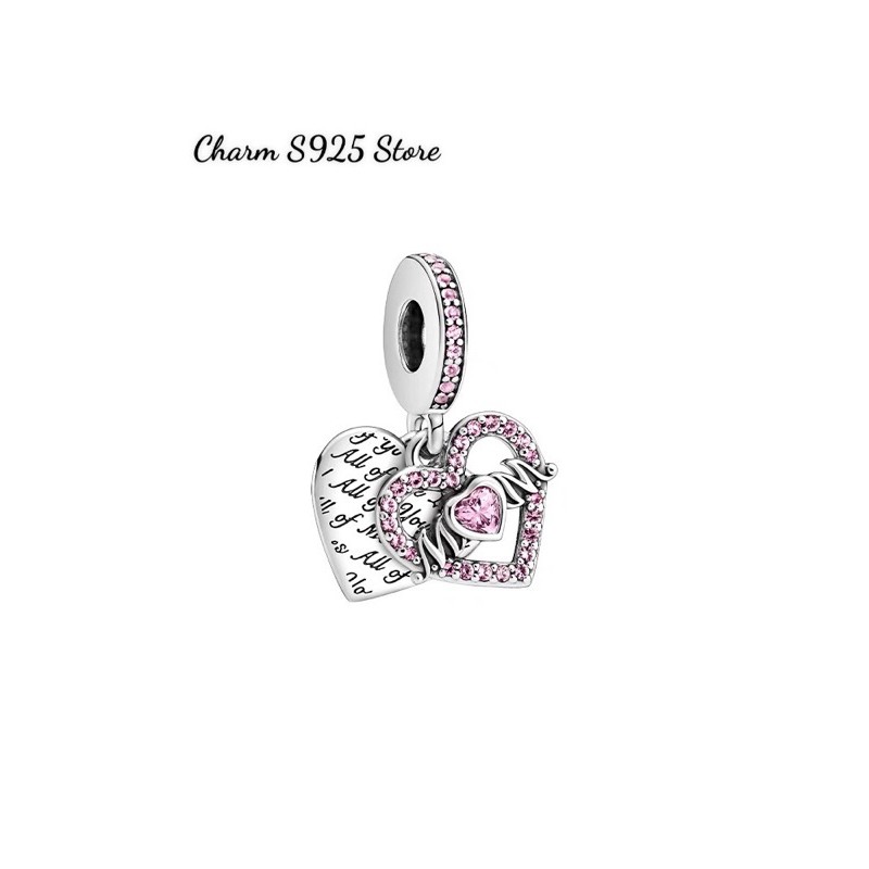 charm pan treo đính đá hồng Mom bạc s925 cao cấp