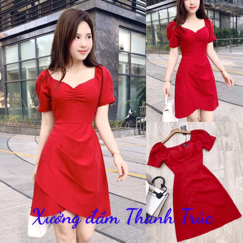 Đầm dự tiệc xoè nhẹ tà nhún 1 bên M/L/XL/2XL