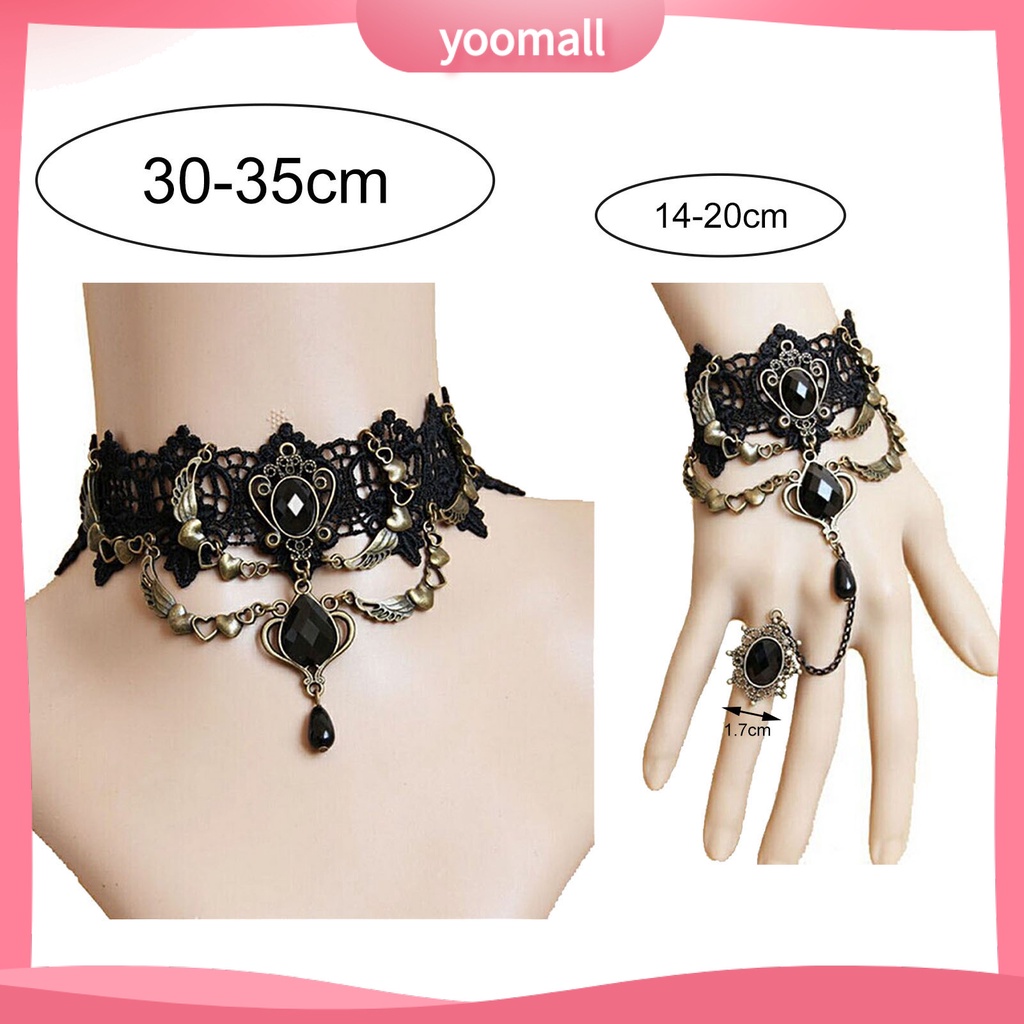 Trang Sức Vòng Tay/Vòng Tay Bằng Ren Màu Đen Đính Đá Quý Nhân Tạo Phong Cách Gothic Punk Dành Cho Nữ