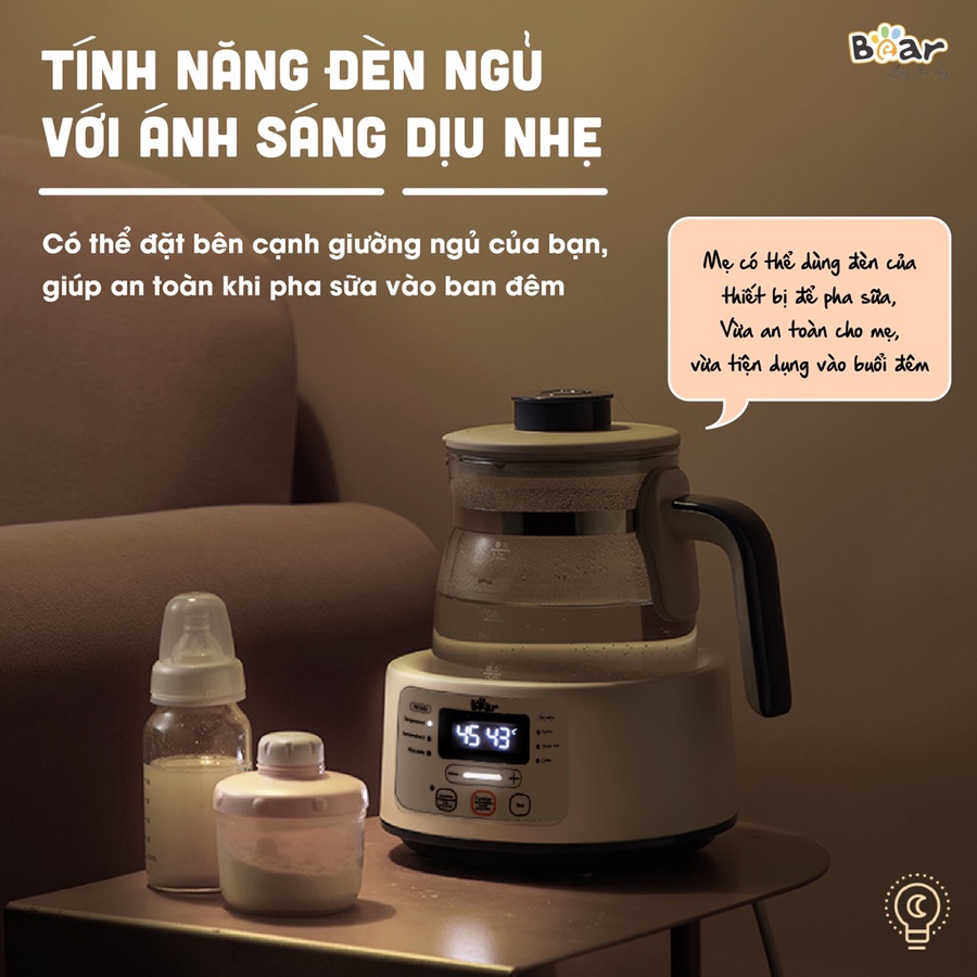Máy hâm sữa Bear TNQ-D12D1 đa năng, chế độ khử Clo an toàn cho bé, HomeMart – Hàng chính hãng BH 18 tháng