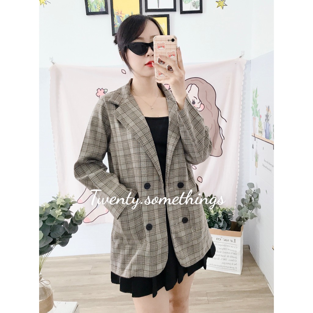 ÁO BLAZER KẺ NÂU VÀNG 1 LỚP (ảnh thật/sẵn/video) | BigBuy360 - bigbuy360.vn