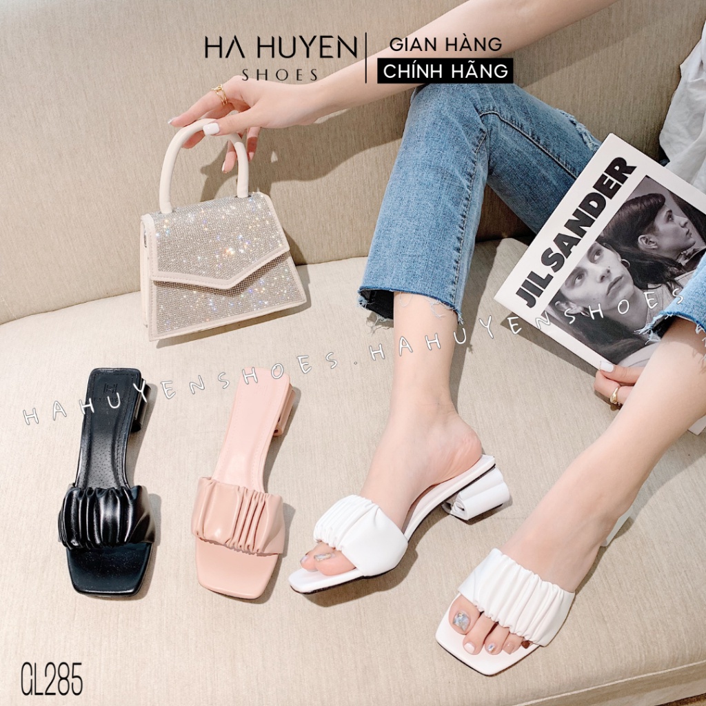 Guốc lê nữ Hà Huyền Shoes quai nhúm gót vuông khối 5 phân - GL285