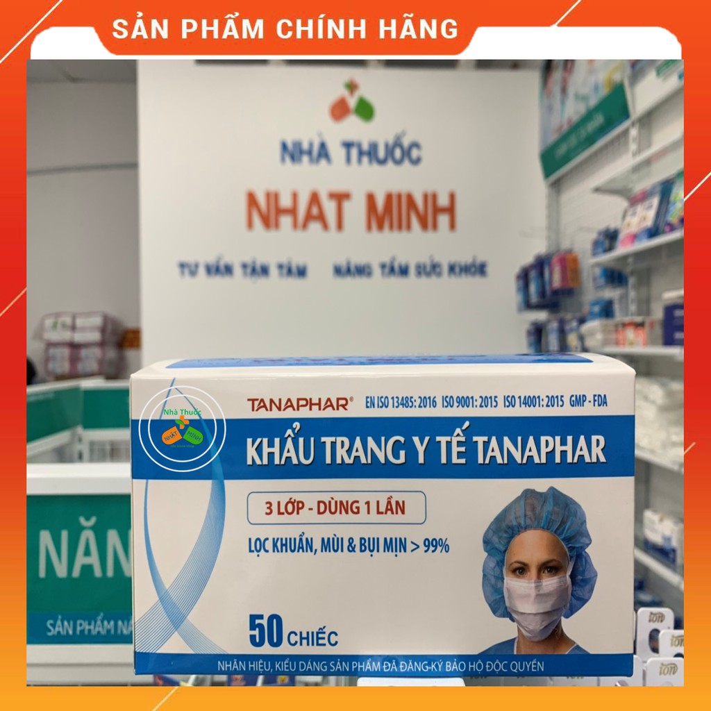 [Chính Hãng] Khẩu Trang Y Tế TANAPHAR 3 Lớp Kháng Khuẩn Tiện Lợi Hộp 50 Cái Màu Xanh