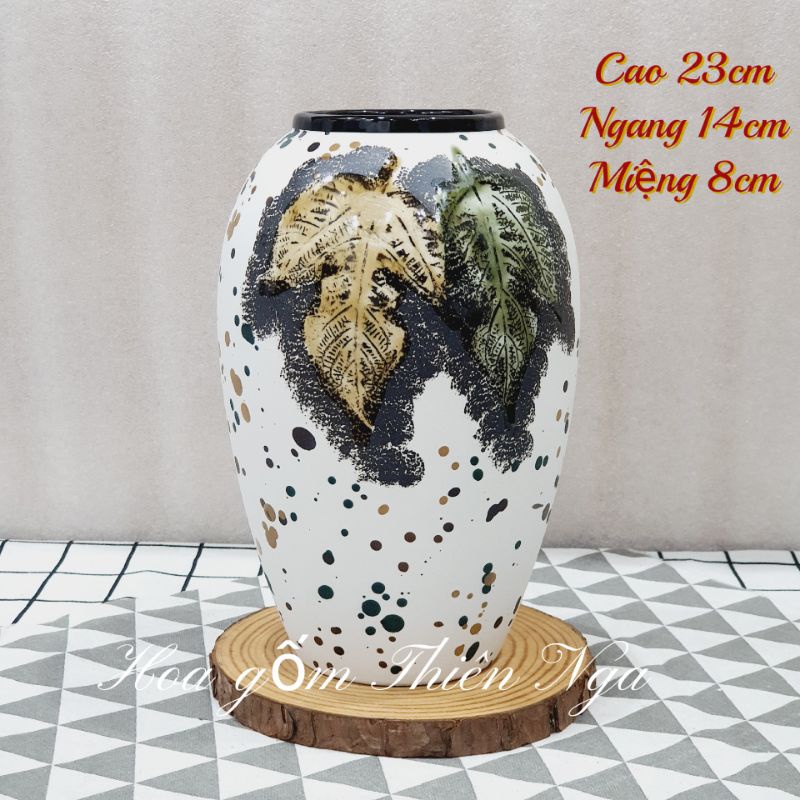 Bình cắm hoa gốm sứ - Bình, lọ cắm hoa gốm men khô Bát Tràng dáng vò cao 23cm