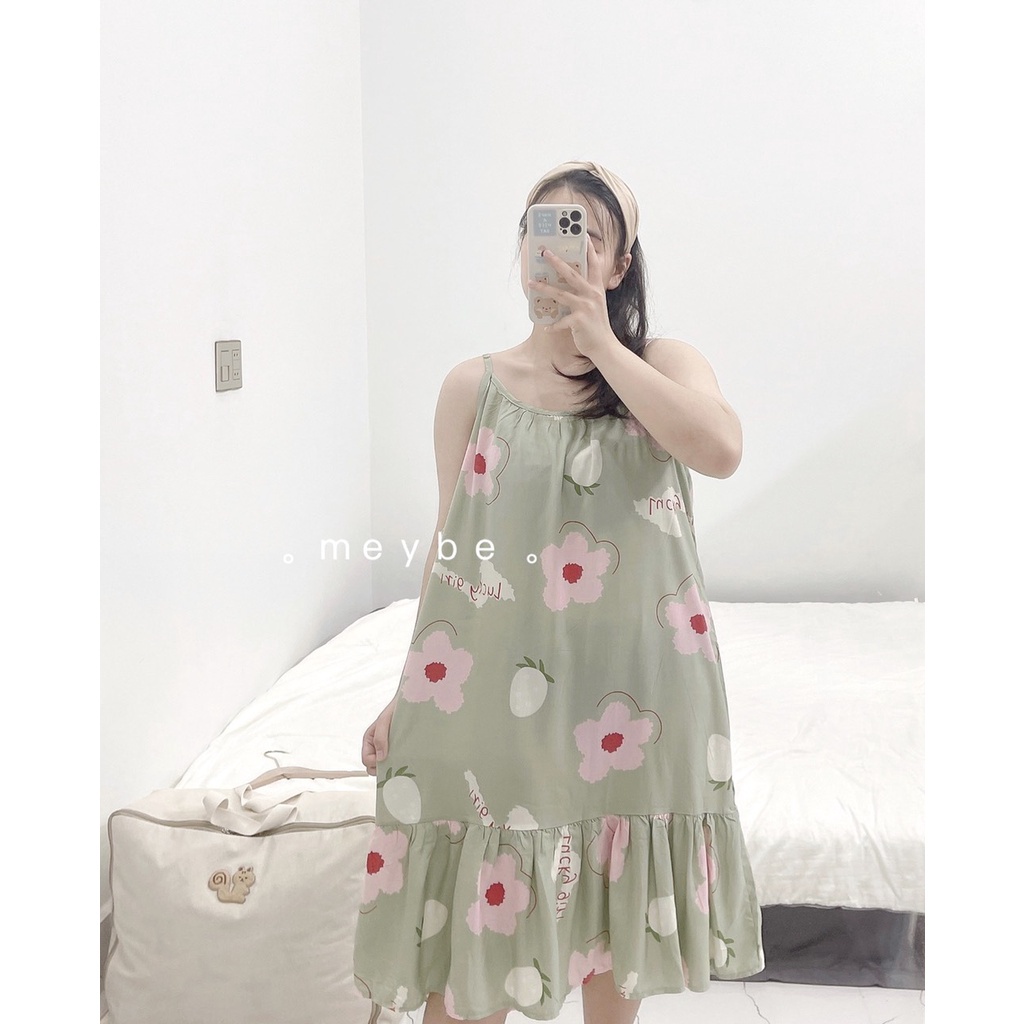 Váy hai dây lanh ngủ mát mặc nhà dáng dài mùa hè VN1 Freesize 68kg