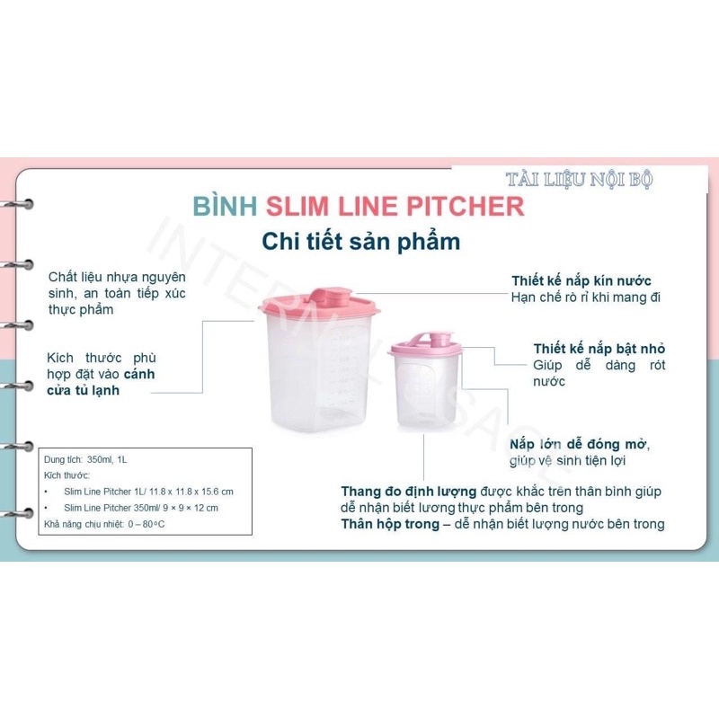 LẺ BÌNH NƯỚC SLIM LINE PITCHER 350ML, 1Lit, 2Lit - Hàng chính hãng Tupperware Việt Nam phân phối