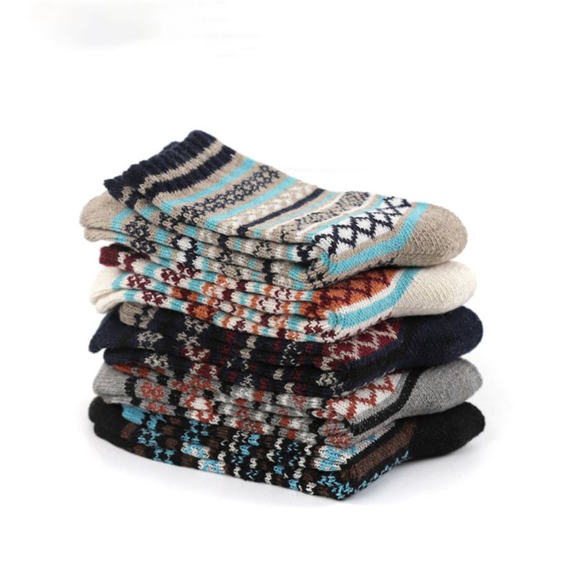 HAN❀ 5Pair Mens Wool Cashmere Socks Warm Winter Thick  Vintage Stripe Male Sock
