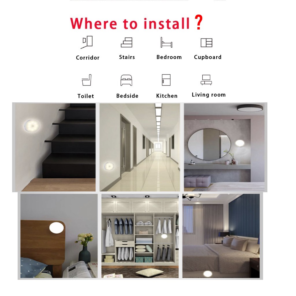 Đèn LED Cảm Biến Chuyển Động Ánh Sáng Trắng Ấm Sử Dụng Pin Có Thể Sạc Lại Cho Tủ Quần Áo Cầu Thang Phòng Tắm Hành Lang