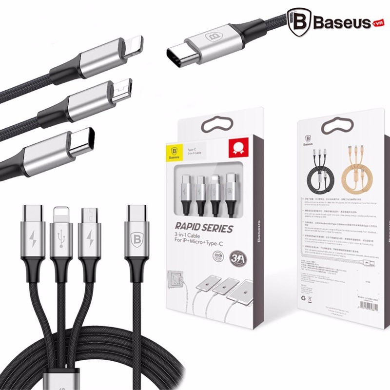 Cáp sạc và truyền dữ liệu tốc độ cao Baseus tích hợp 3 đầu kết nối
