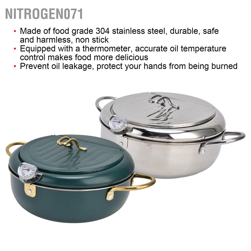 Nitrogen071 Nồi chiên bằng thép không gỉ 304 Nhiệt độ nấu ăn mini có thể điều khiển với nhiệt kế cho nhà bếp