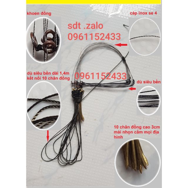 1 bộ giò bẫy cu gáy 10 chân đồng,Cáp lụa inox xe 2