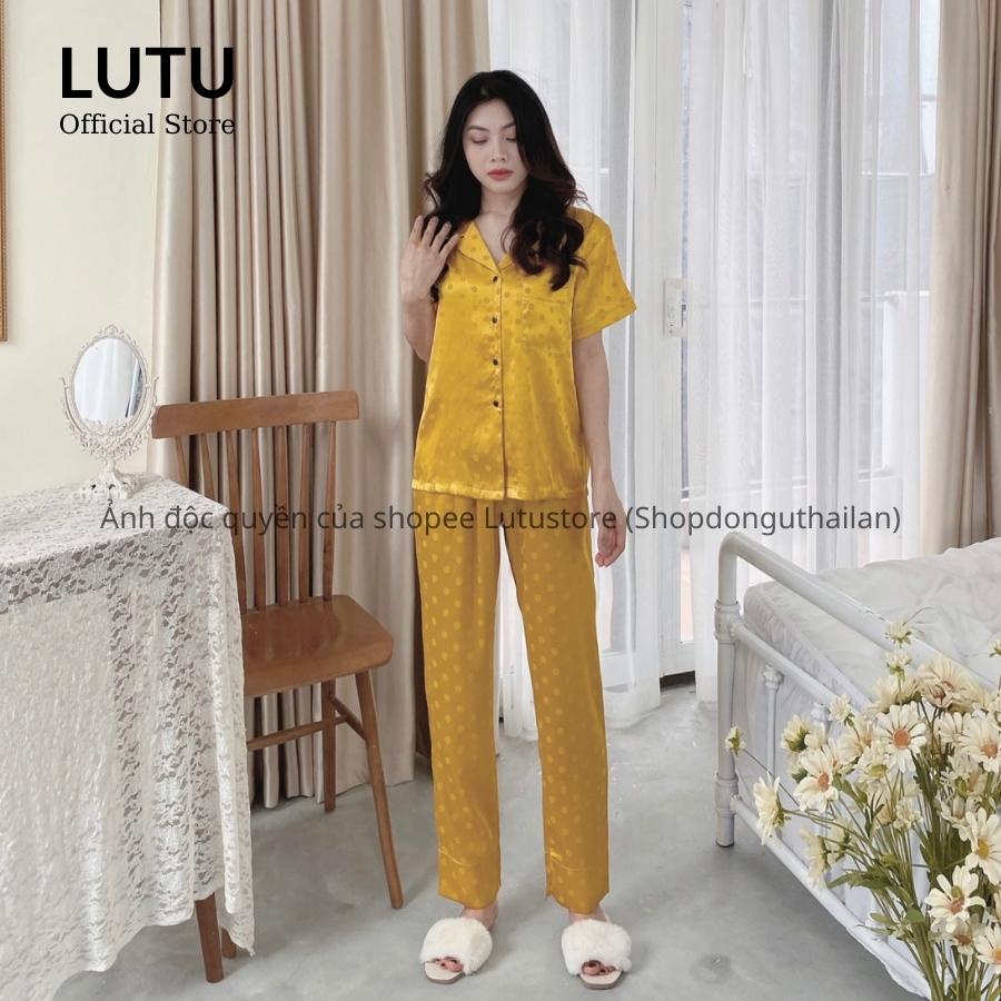 Đồ ngủ pijama lụa gấm chấm bi cộc dài