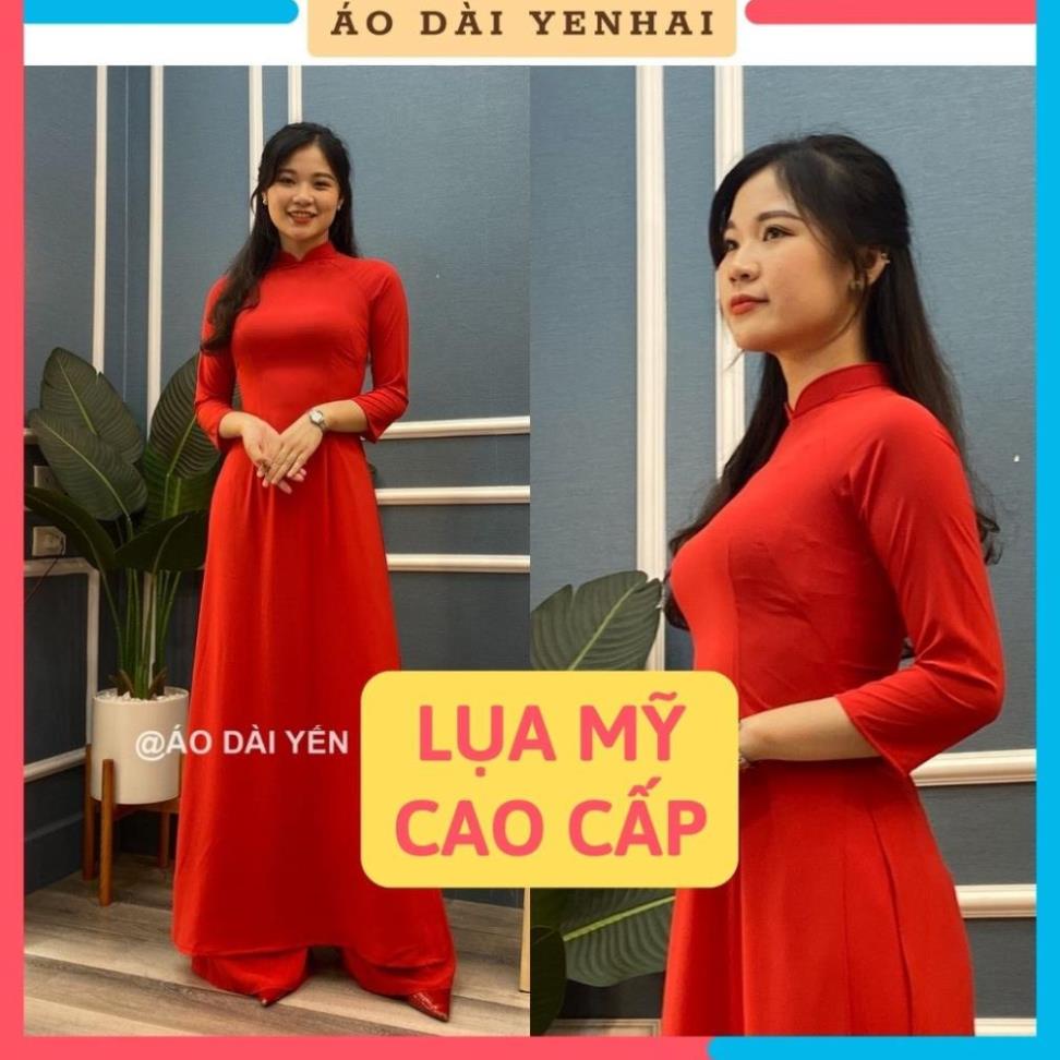 Áo dài đỏ truyền thống đi lễ tết đám cưới cô dâu lụa mỹ cao cấp | B6