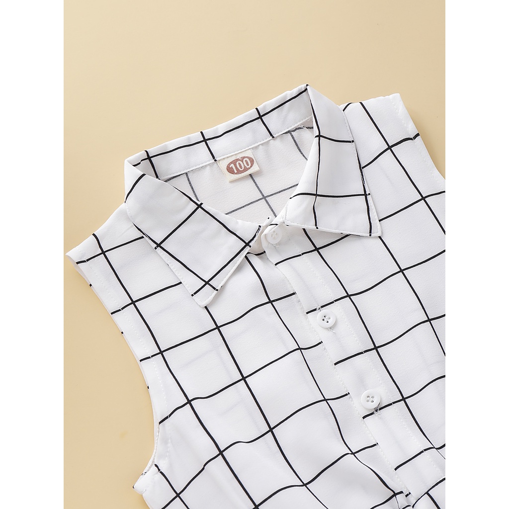 Áo liền quần Mikrdoo không tay cổ lật dành cho bé gái