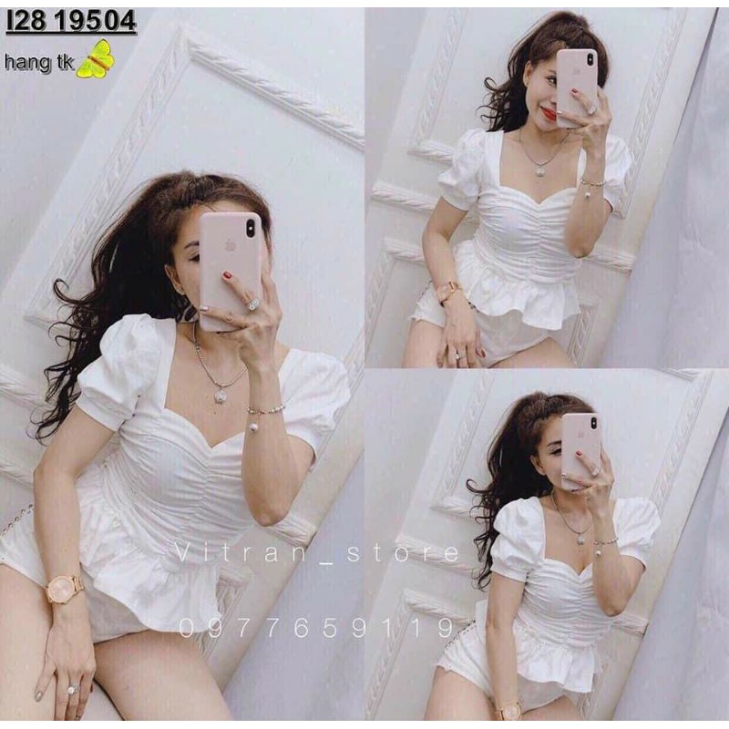 ÁO PEPLUM NHÚN CỔ VUÔNG DÂY KÉO LƯNG - ÁO KIỂU NỮ