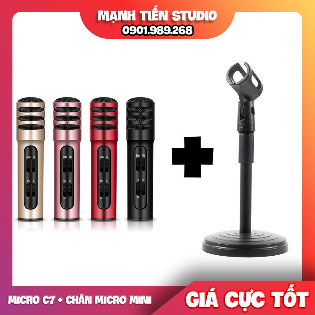 [GIÁ SIÊU RẺ] Bộ micro thu âm C7 hát karaoke, livetream fb, bigo + chân đỡ micro để bàn - giá rẻ nhất