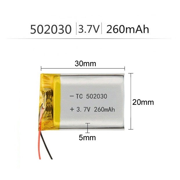 PIN LIPO POLYMER 3.7V 260mAh 502030 (CÓ MẠCH BẢO VỆ), DÙNG CHO CÁC THIẾT BỊ ĐIỆN TỬ