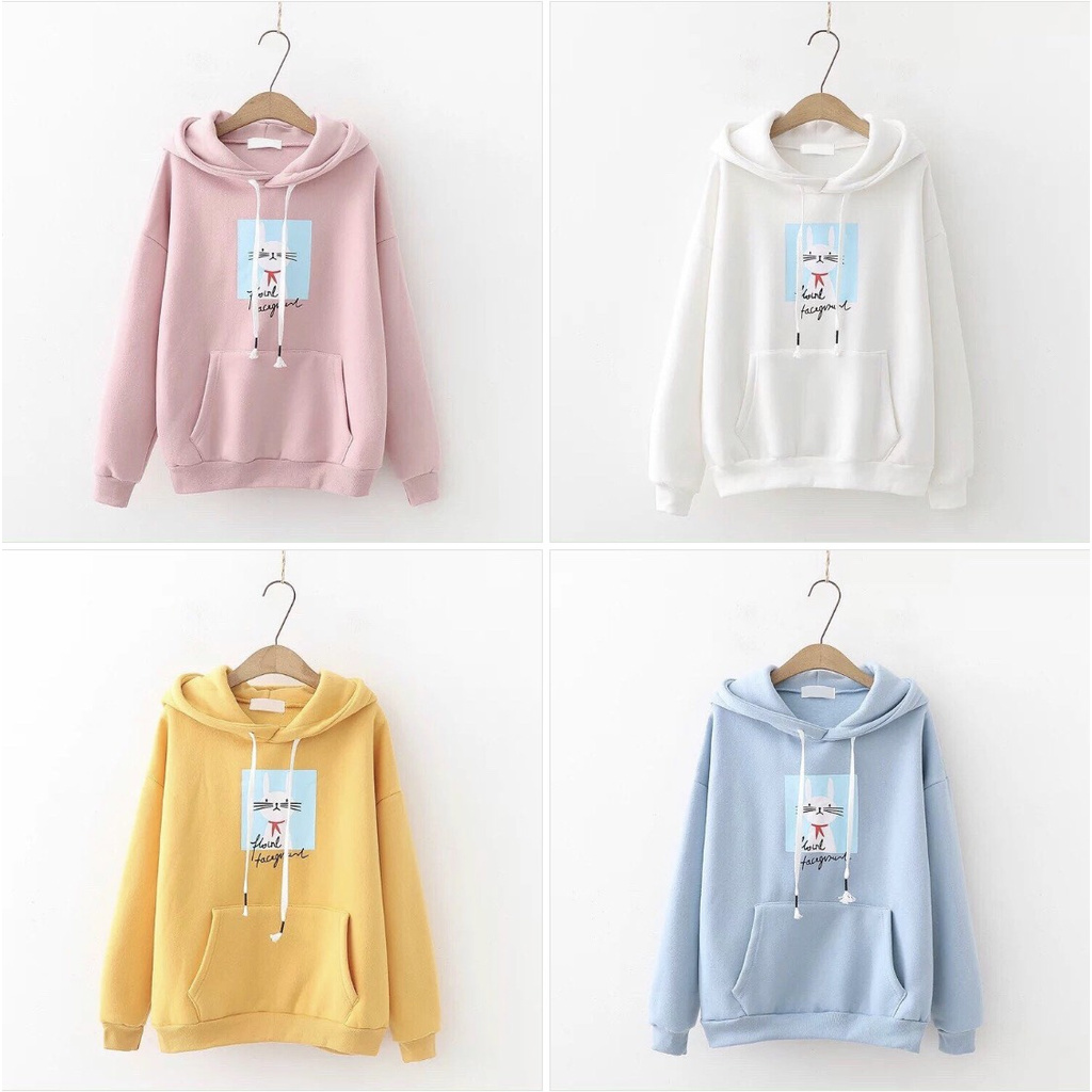 Áo Hoodie Nón Chui Trùm Đầu Nữ Nam Unisex Chất Vải Nỉ Poly Tai Thỏ WAH027