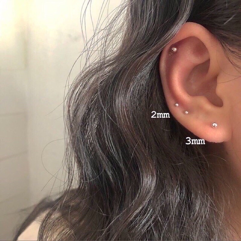 Bông tai, nụ đinh tròn bạc đủ size bạc đẹp nguyên chất