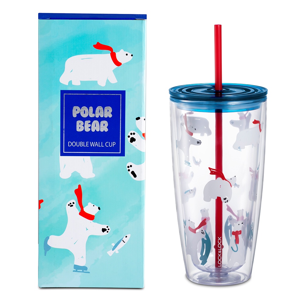 Ly nhựa 2 lớp Lock&amp;Lock kèm ống hút 750ml HAP507