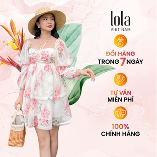 Đầm Baby Doll Hoa LOLA VIETNAM Tay Phồng Phong Cách Công Chúa Váy Nữ Cổ Vuông Tay Bồng Dáng Xòe 3 Tầng Bánh Bèo DA05