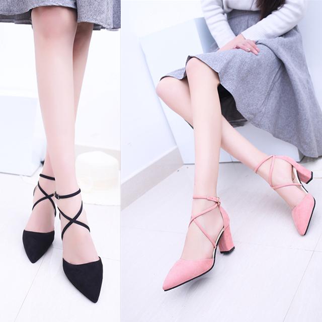Giày cao gót Hàn Quốc đế dày màu hồng thời trang nữ tính
