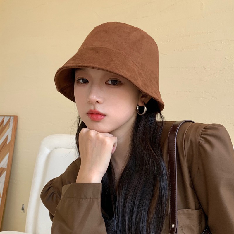 Mũ xô chất liệu da lộn dày dặn màu trơn phong cách Hàn Quốc mới thời trang thu đông cho nữ