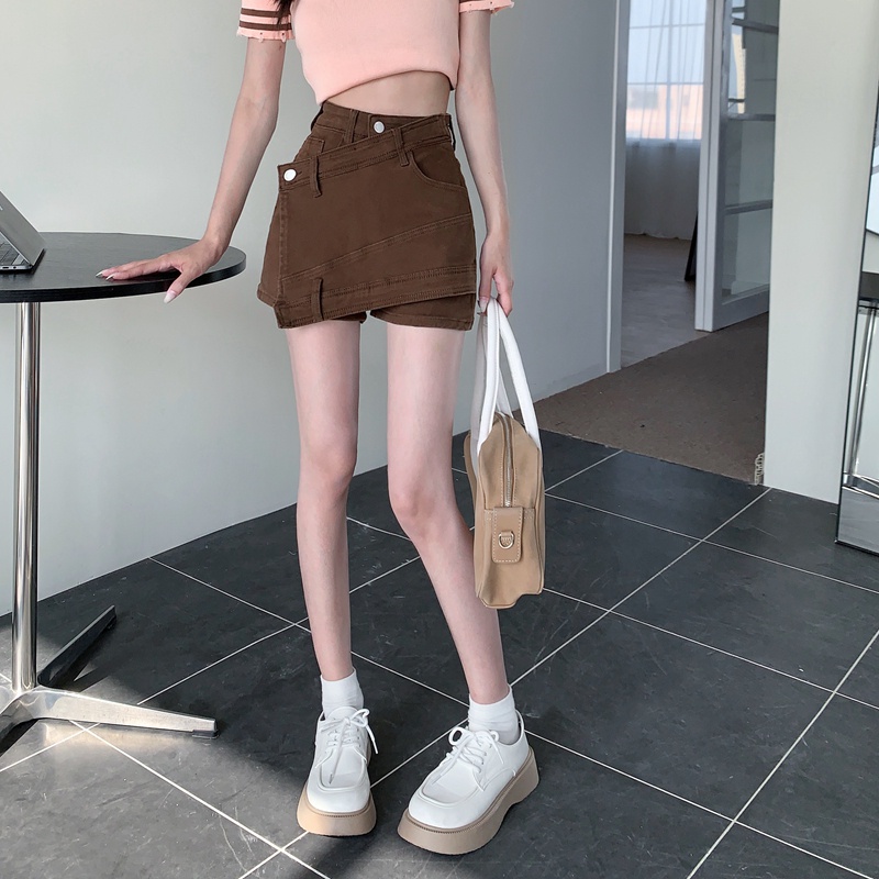 Quần short SUXI dáng chữ A lưng cao ống rộng màu trơn thời trang mùa hè cho nữ