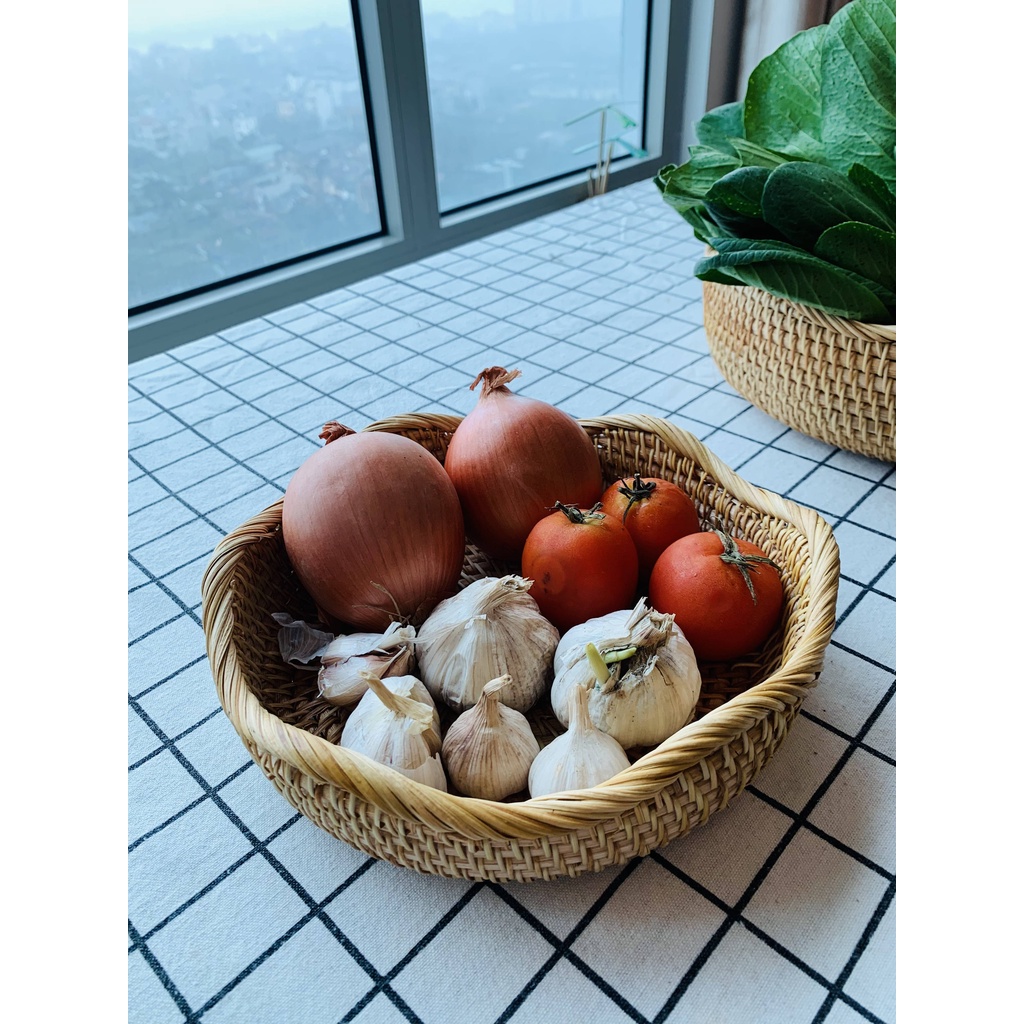 Bộ 3 rổ mây đan tròn đựng rau củ quả