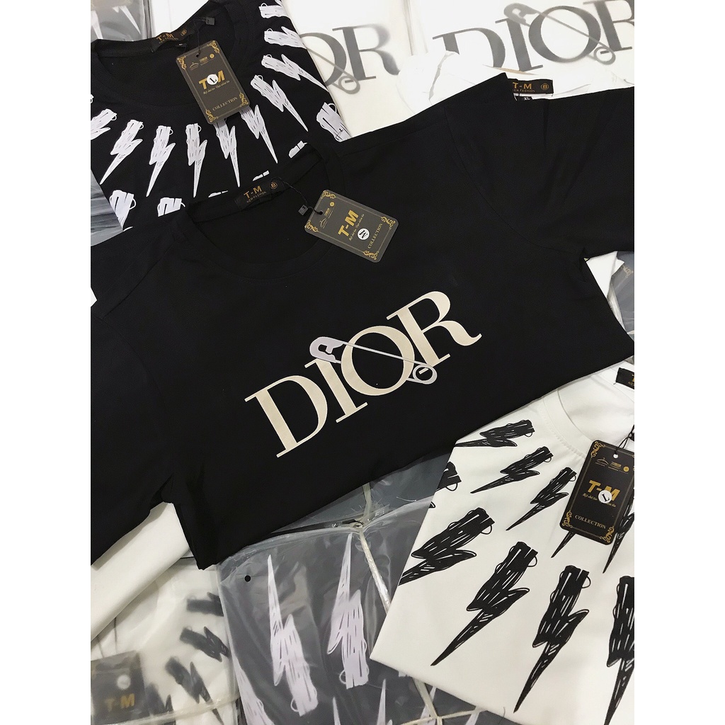Áo thun nam nữ tay ngắn cổ tròn chất cotton họa tiết Dior thời trang phong cách thấm hút mồ hôi cực tốt