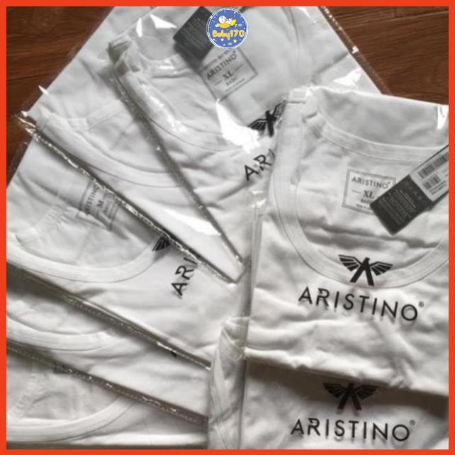 (ARISTINO AC22) Áo thun nam có tay ARISTINO màu trắng cotton cao cấp mềm mát thoát khí thấm hút mồ hôi