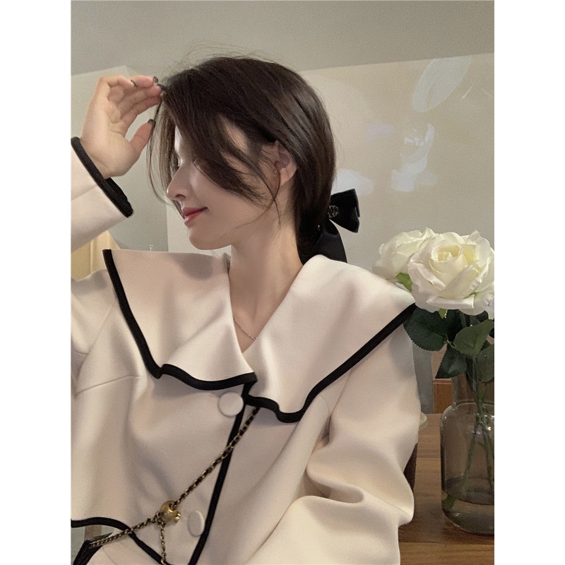 Set Áo Khoác Cardigan Tay Dài Dáng Rộng + Chân Váy Lưng Cao Thời Trang Pháp Cho Nữ