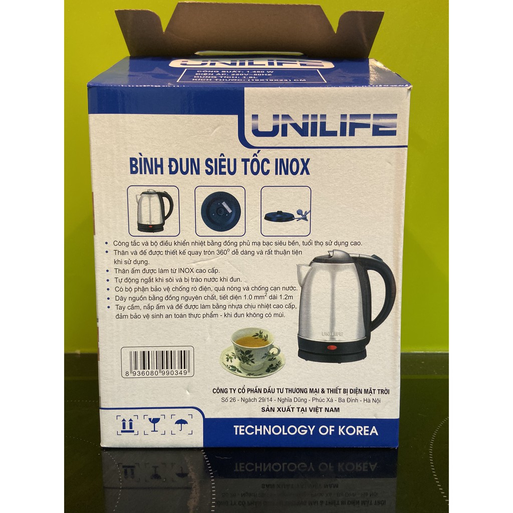 Ấm Đun Siêu Tốc 1.8L Inox Bền Đẹp UNILIFE