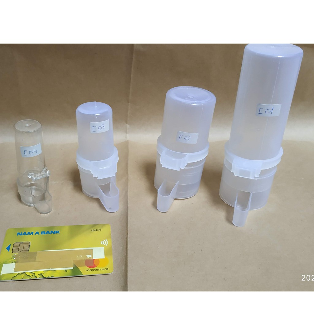 E02 - 10 cái ống nước cho chim mào, chòe, nhựa zin đục dày, mẫu số 2