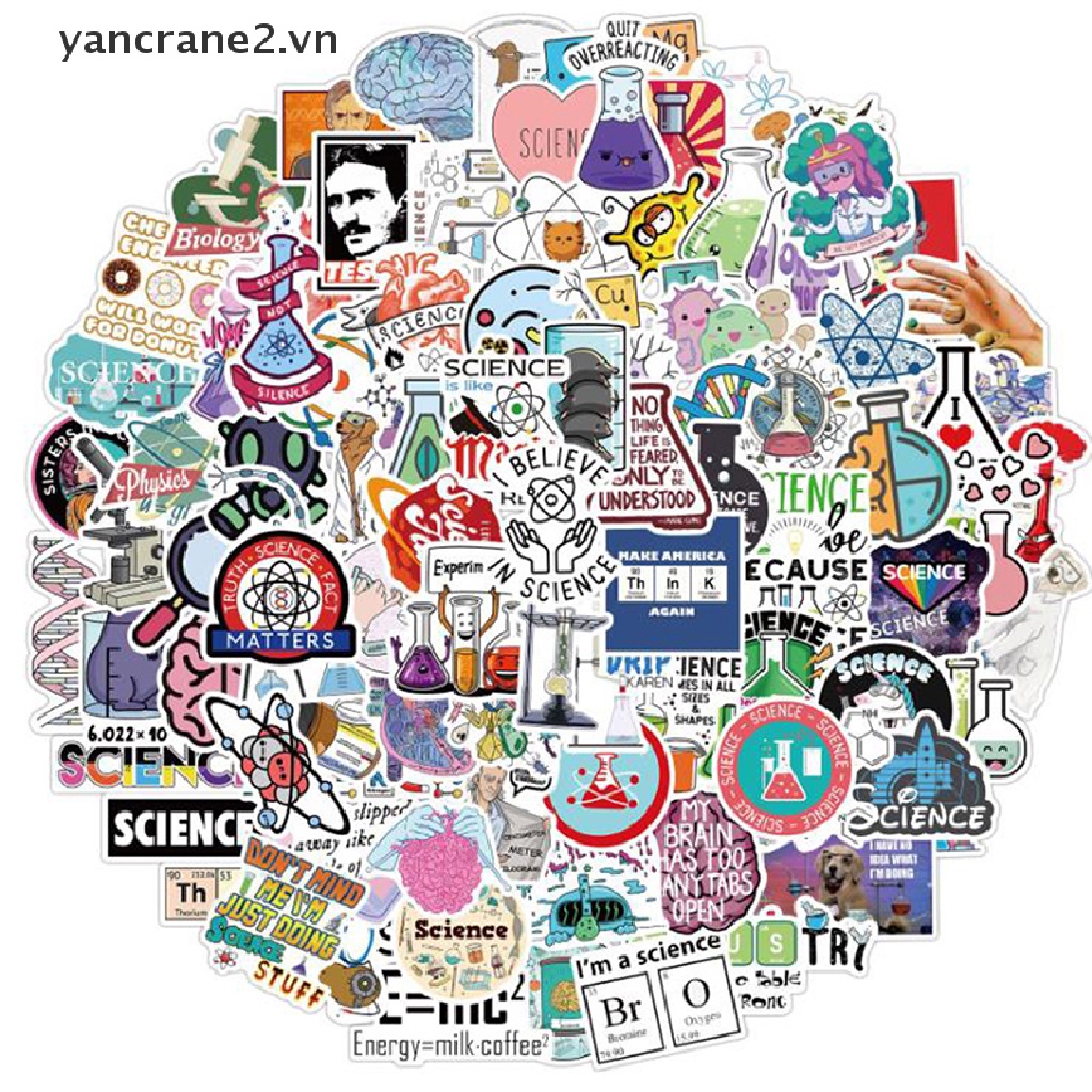 Set 100 Nhãn Dán Hóa Học Cho Laptop / Điện Thoại / Ván Trượt / Va Li