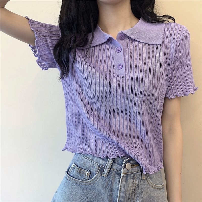 Áo Thun Polo Ngắn Tay Xinh Xắn Theo Phong Cách Retro Hàn Quốc Dành Cho Nữ | BigBuy360 - bigbuy360.vn