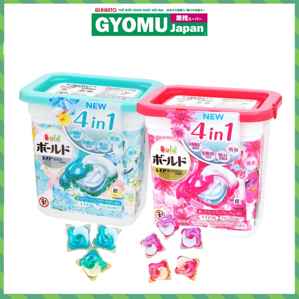 ( NEW) Viên giặt 4D Gellbold hương hoa tươi mát xanh/hồng 12 viên - hàng nội địa Nhật Bản