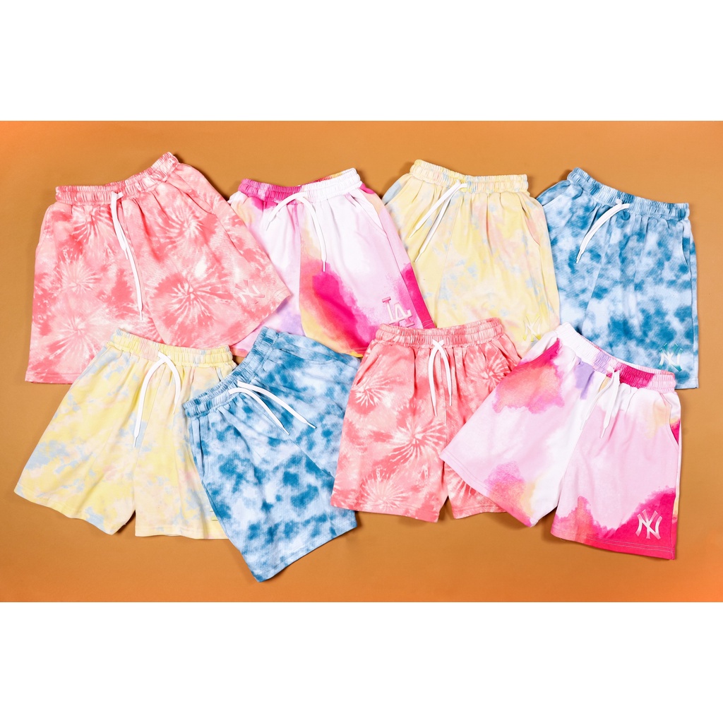 Quần short nữ bé gái MLB quần thun màu sắc hot trend loang tie size đại 25-60kg các mẹ có thể mặc cặp