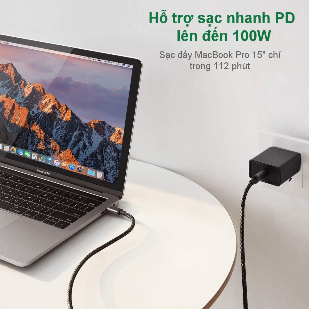 Cáp sạc nhanh USB Type C PD hỗ trợ 100W UGREEN US316 US334 dài 1m 2m - Tương thích Macbook / iPad Pro / Laptop