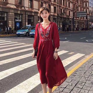 Váy boho 2 màu: đỏ, trắng