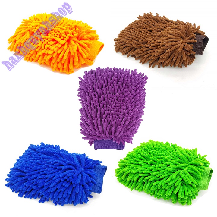 Bộ 5 Găng Tay Rửa Xe Máy Ô Tô Chuyên Dụng Loại To Dày 5 Màu