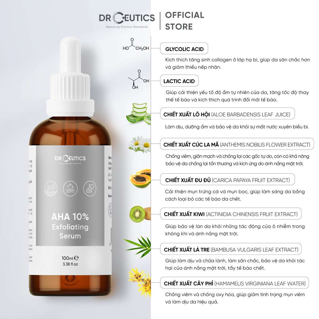 DRCEUTICS Dung Dịch AHA DrCeutics Tẩy Da Chết Làm Sáng Và Chống Lão Hóa Da