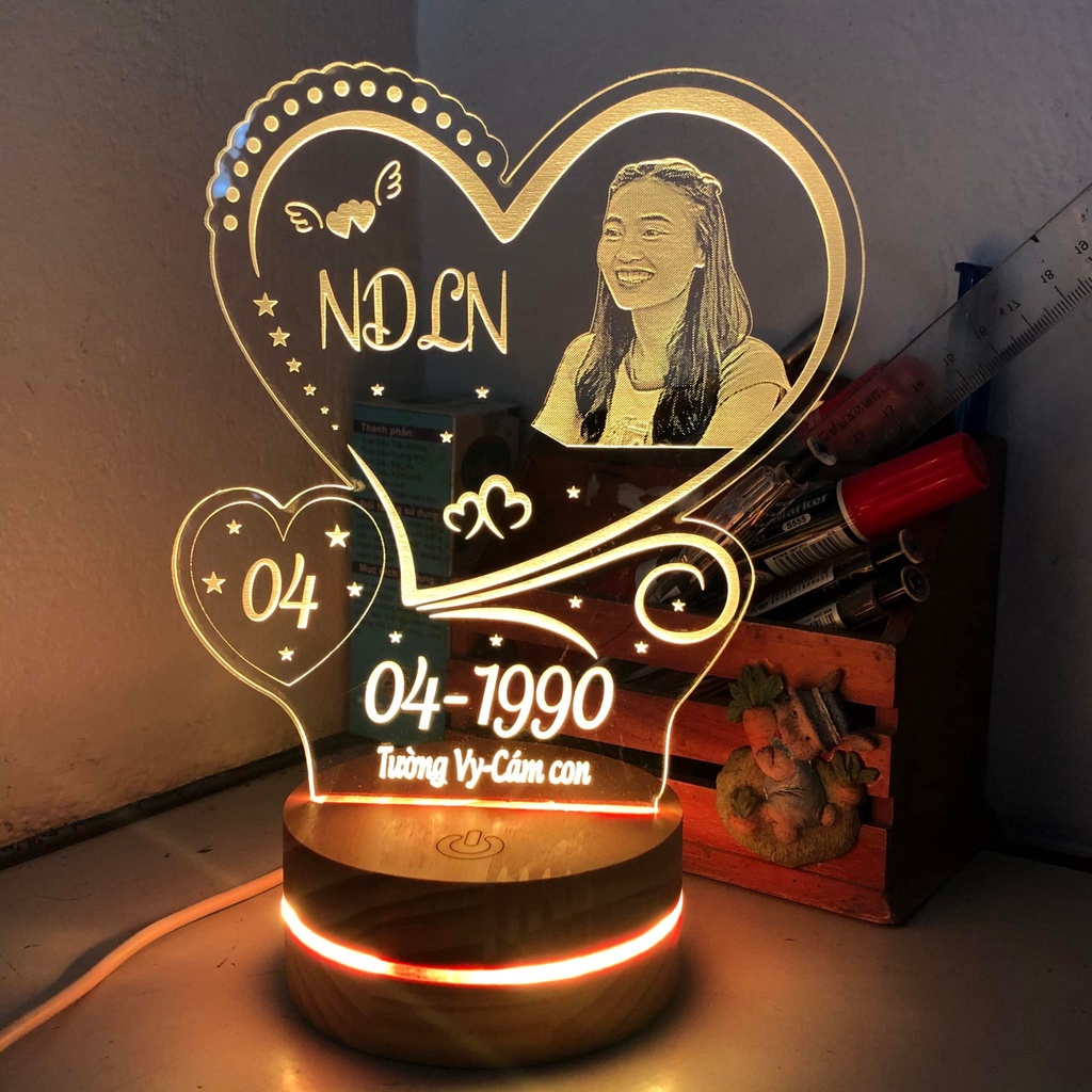 Đèn ngủ Led 3D khắc hình theo yêu cầu| Đèn led 3D trang trí phòng ngủ, để bàn,... 16 màu cảm ứng, điều khiển từ xa